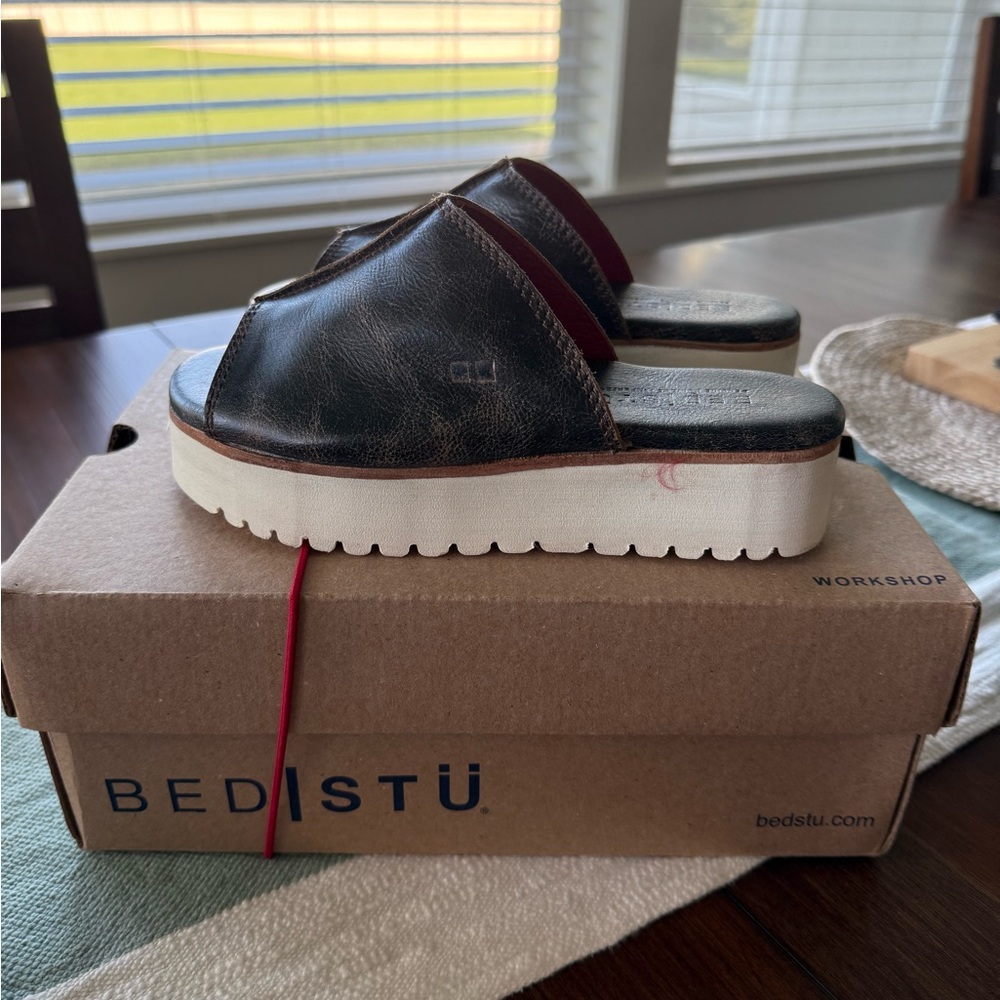 BED|STU Fairlee II Leather Slide Sandals Black Luxe
